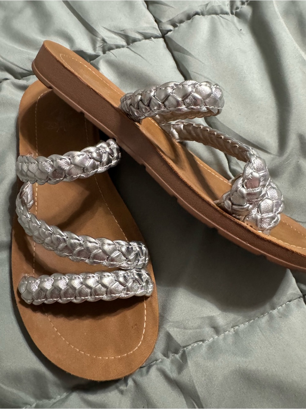 Corkys Silver Braided Triple-Strap Slide Sandals